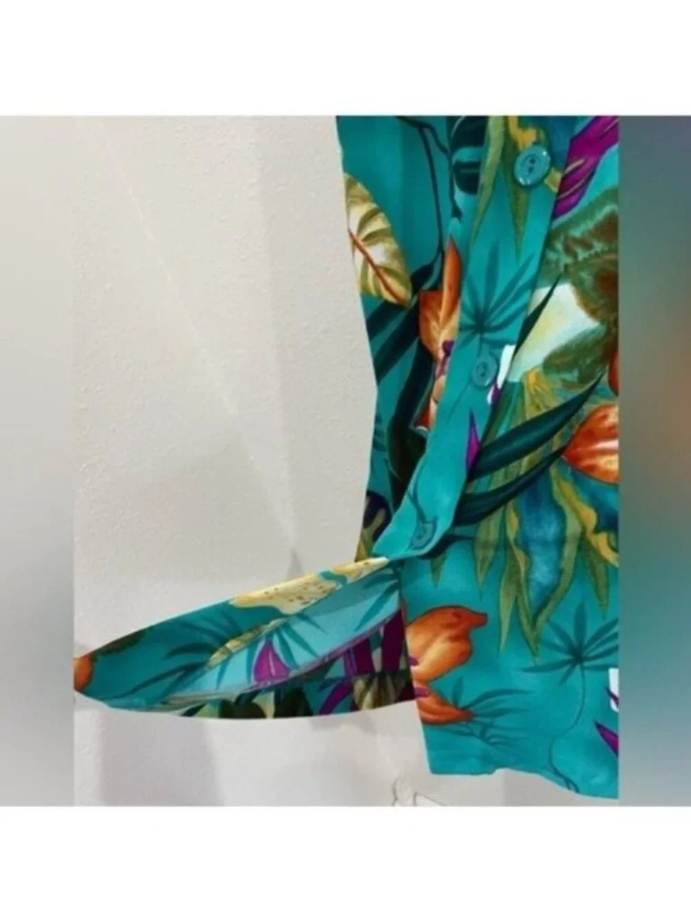 Vintage Mod Colorful Tropical Midi Skirt Retro Stretch Kitschy Button Front